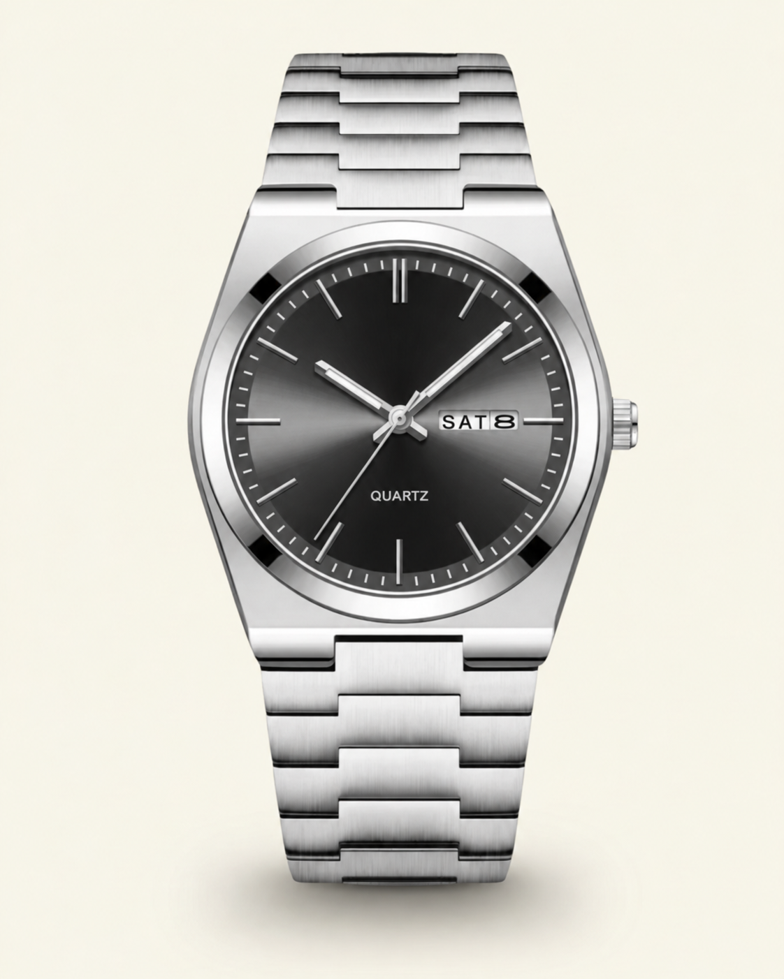 Steel Emerald Dial Watch in dark gray, front view.