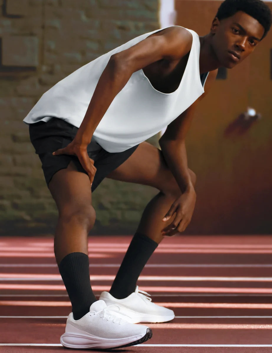 Men's Mesh Lace-Up Trainers in White Black Pure Platinum, view 2.