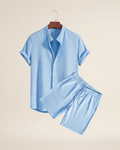 Sun & Sea Shirt and Shorts Set in blue, product view.