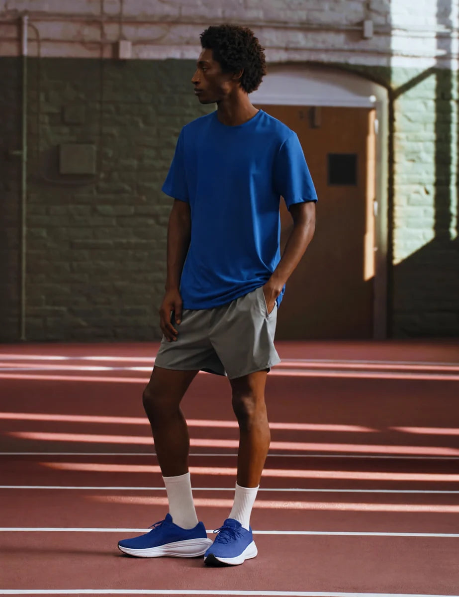 Men's Mesh Lace-Up Trainers in Deep Royal Blue White, view 3.