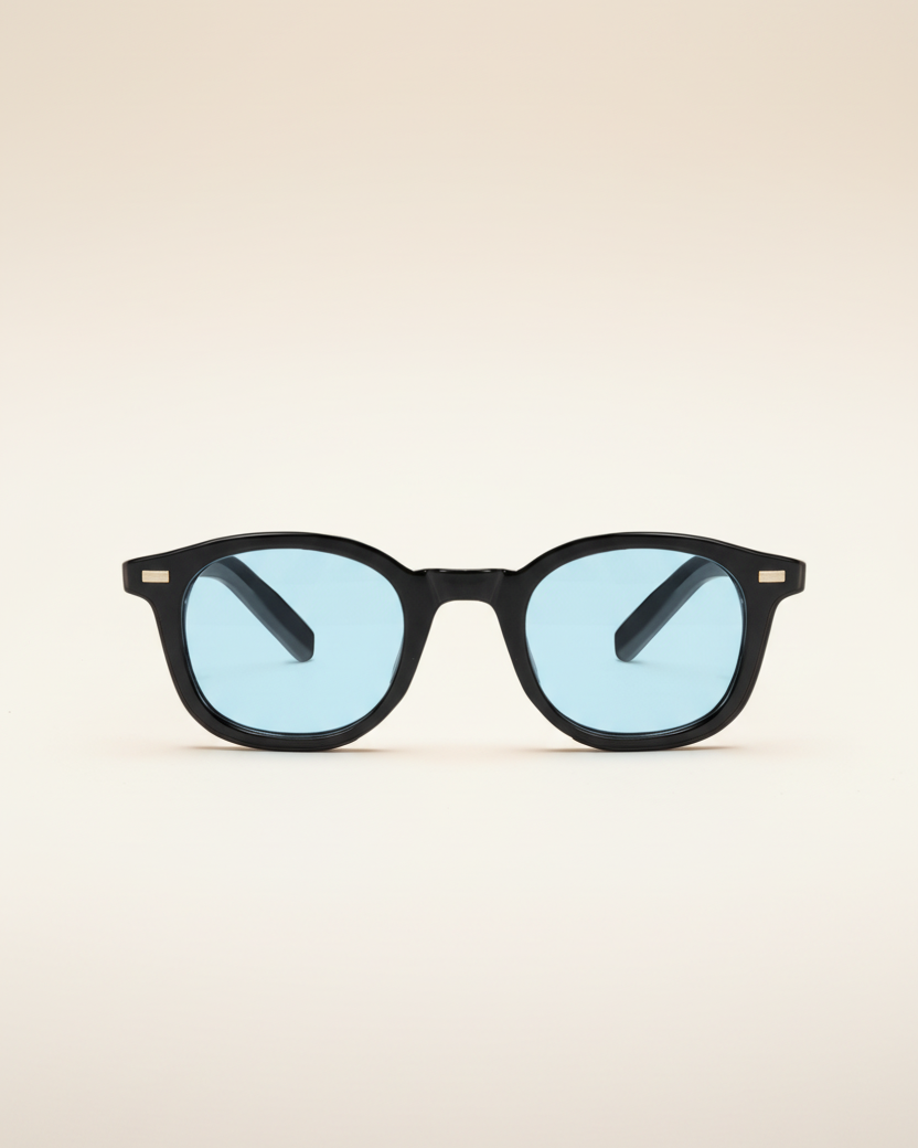 Classic Frame Sunglasses in light blue, front view.