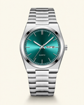 Steel Emerald Dial Watch in emerald, front view.