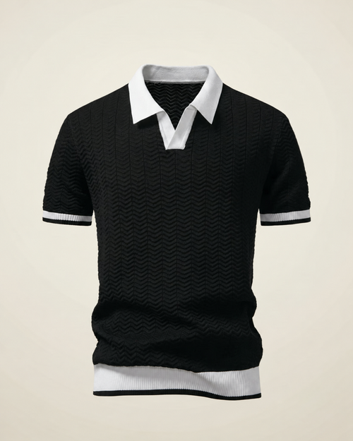Heritage Court Polo in black, product view.