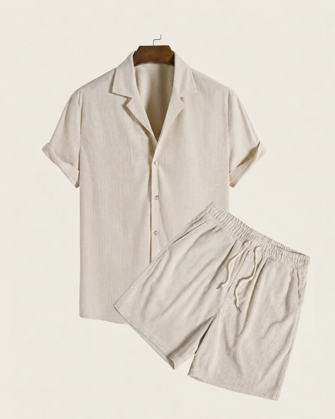 Sun & Sea Shirt and Shorts Set in beige, product view.
