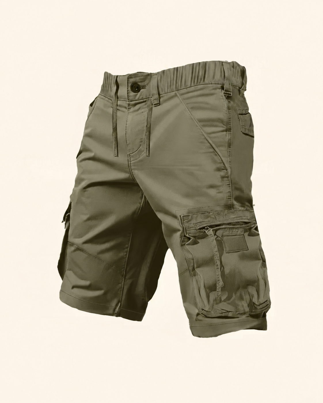 Explorer Cargo Shorts in olive green, product view.