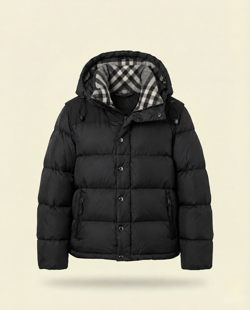 London Core Puffer Jacket in black, product view.