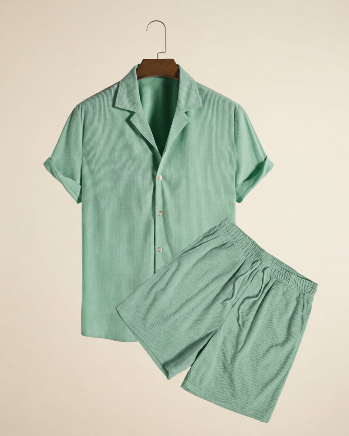 Sun & Sea Shirt and Shorts Set in green, product view.