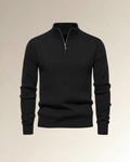 Textured Zip-Neck Knit in black, product view.