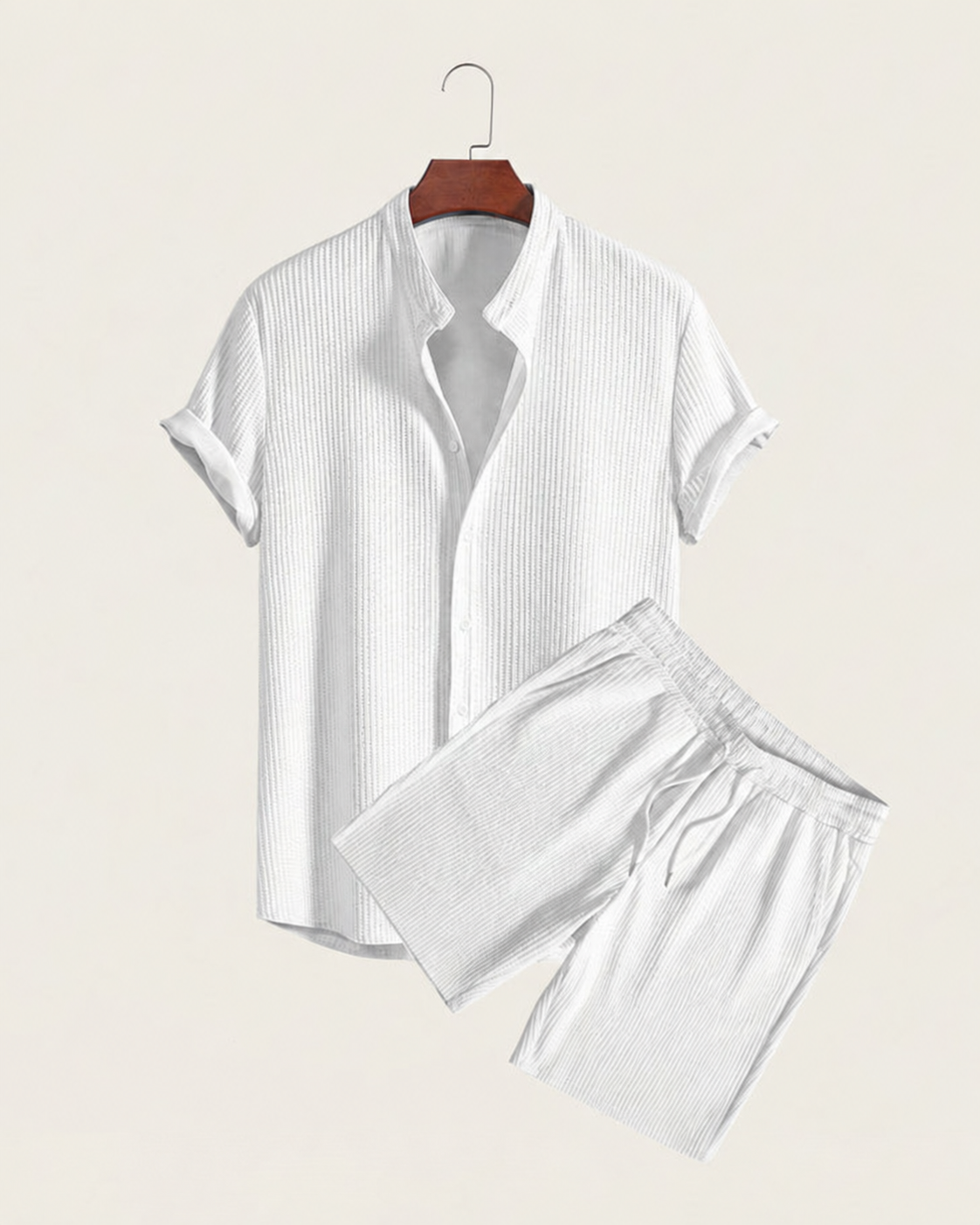 Sun & Sea Shirt and Shorts Set in white, product view.