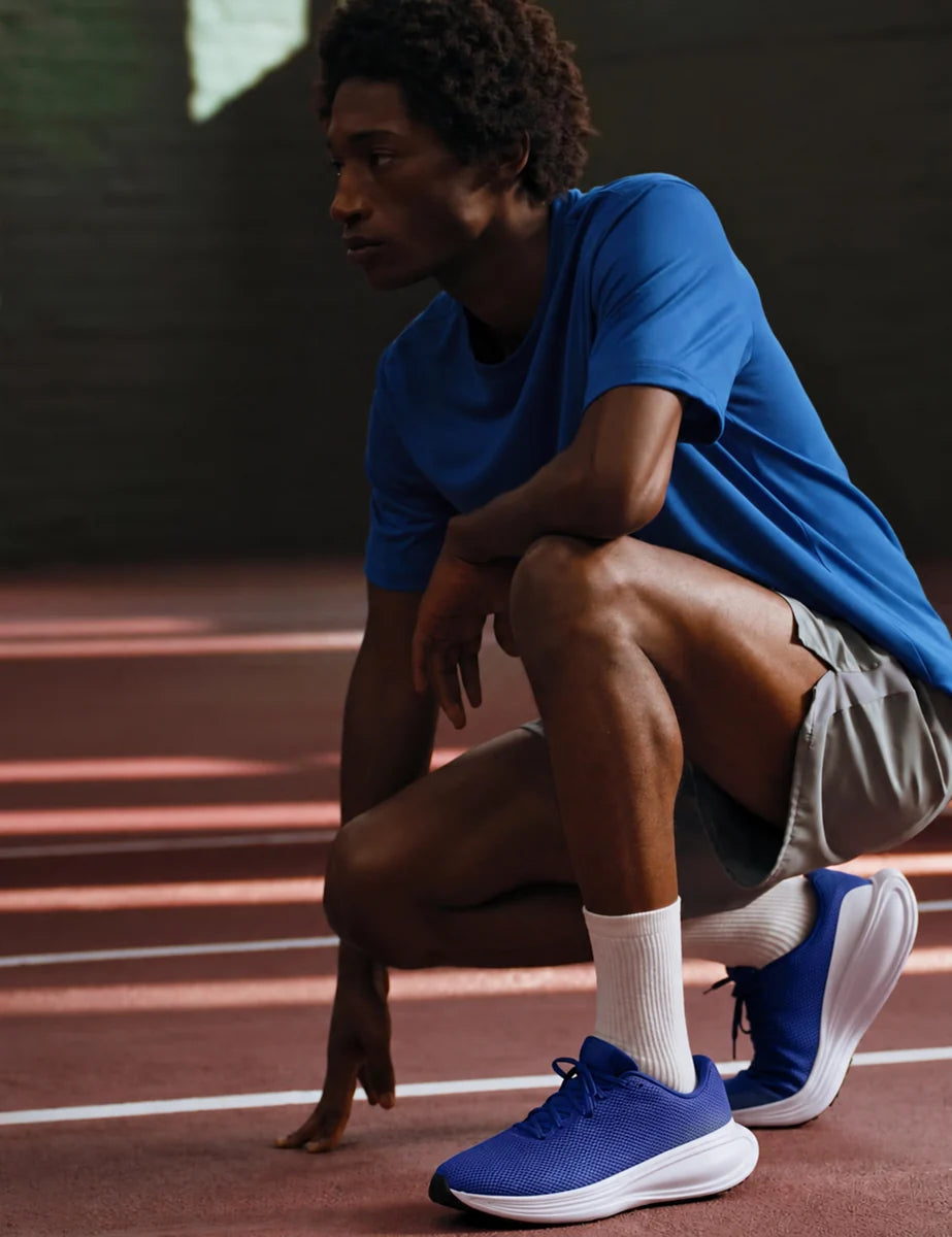 Men's Mesh Lace-Up Trainers in Deep Royal Blue White, view 2.